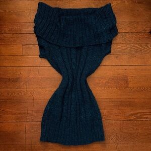 Y2K deep blue off the shoulder knit sweater dress